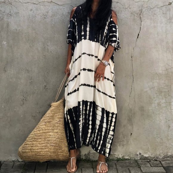 New Boho Tie Dye Kimono Maxi MuMu Tunic Dress Beach Cover-Up Womens - Picture 4 of 11